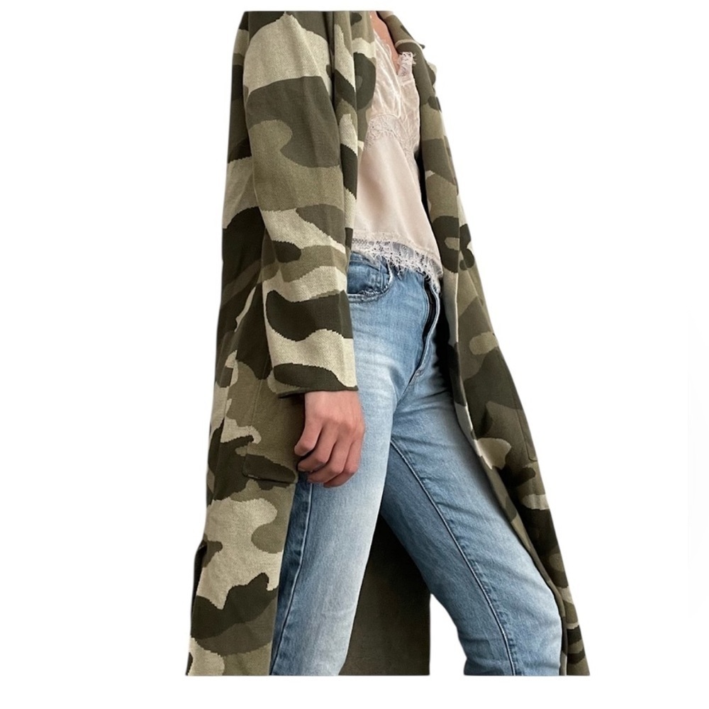 Maeve by Anthropologie Kieran Camo Open Front Long Knit Cardigan Sweater Coat XS - Picture 3 of 16